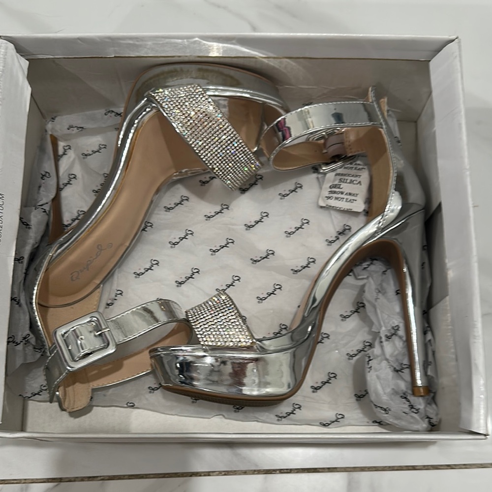 Qupid Silver Rhinestone High Heels